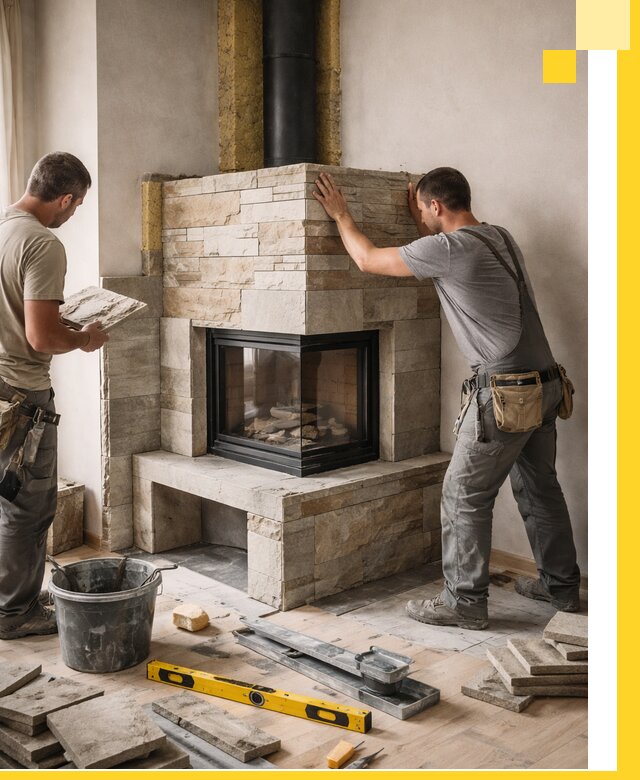 Угловые камины под ключ проект, монтаж и отделка в Магнитогорске