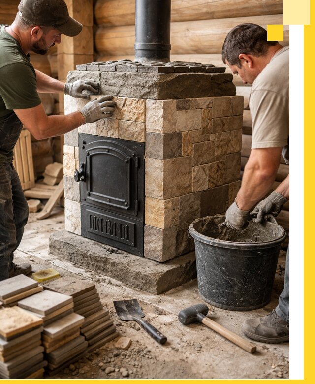 Облицовка банной печи под ключ в Магнитогорске: камень и плитка