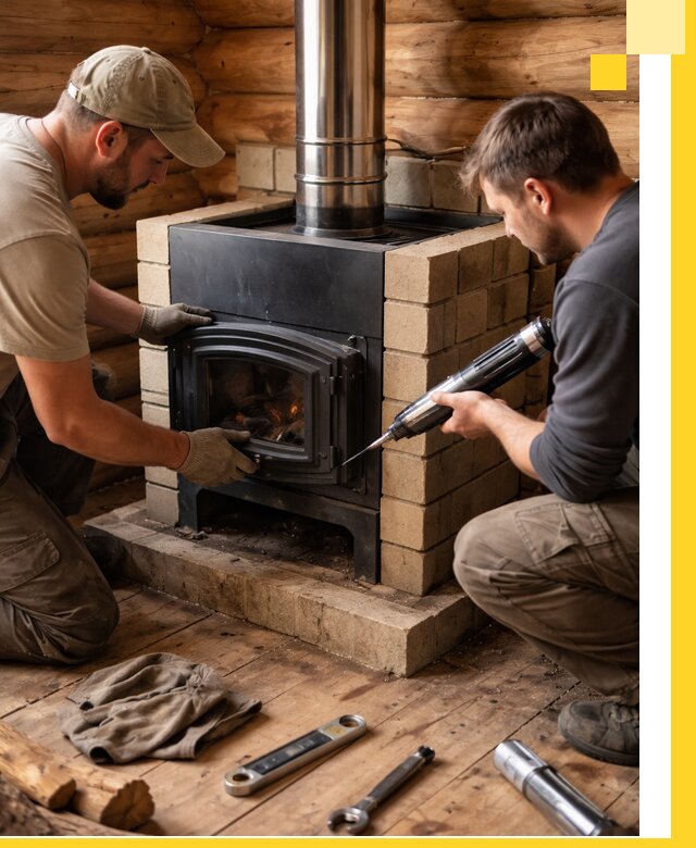 Монтаж и установка печи в бане под ключ с гарантией в Магнитогорске