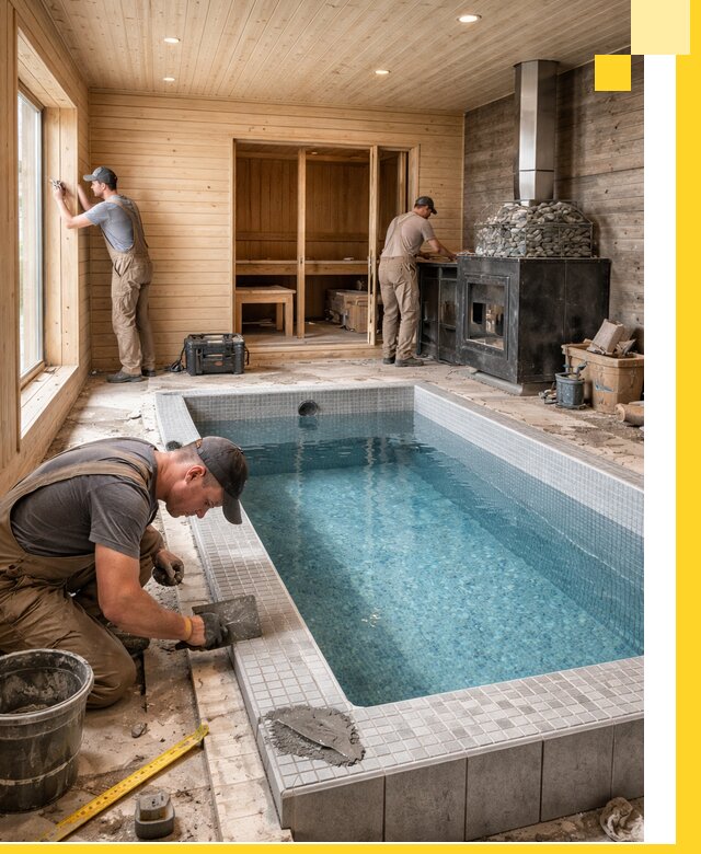 Проект бани с бассейном и сауной в Магнитогорске под ключ