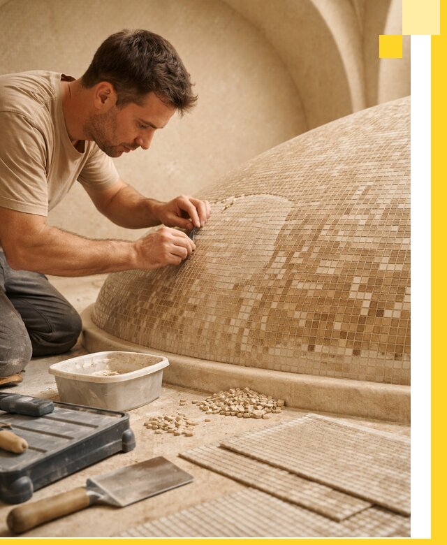 Профессиональная укладка мозаики для хамама под ключ в Магнитогорске